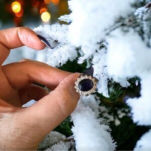 Silver Princess Diana Style Blue Gemstone Cubic Zirconia Ring. Sz. 5.5 -6.